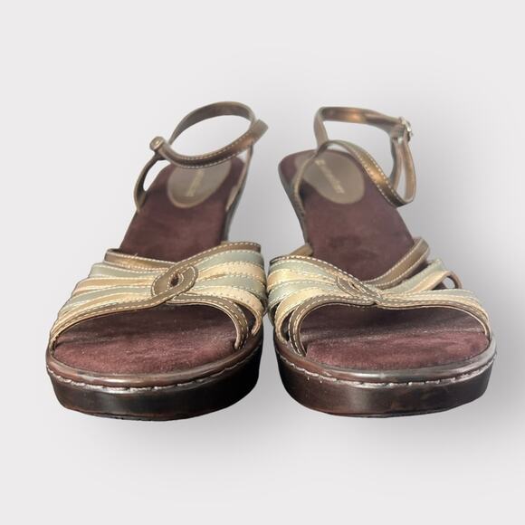 Naturalizer | Strappy Brown‎ Gold Bronze Leather Wedge Sandals Heel size 9.5 - Picture 6 of 9